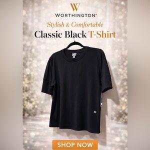 Worthington Classic Black Short Sleeve Tee stretch material puff sleeve